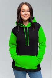 Black-neon Green Hoodie Женская толстовка худи классическая черная с неоновым зеленым 320гр/м.кв 