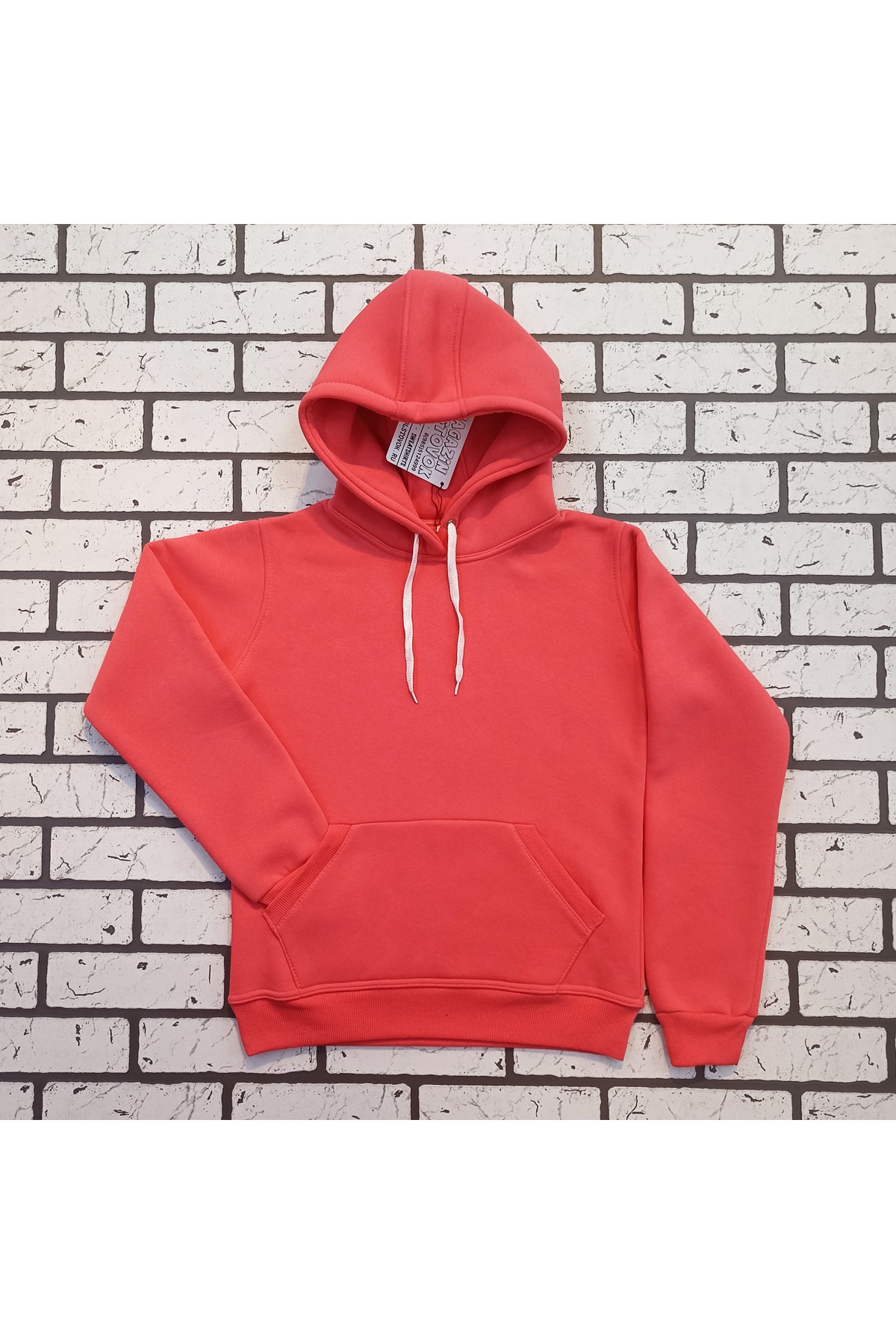 Coral Color Hoodie Woman Classic Женская коралловая толстовка худи классическая 320гр/м.кв — фото 11