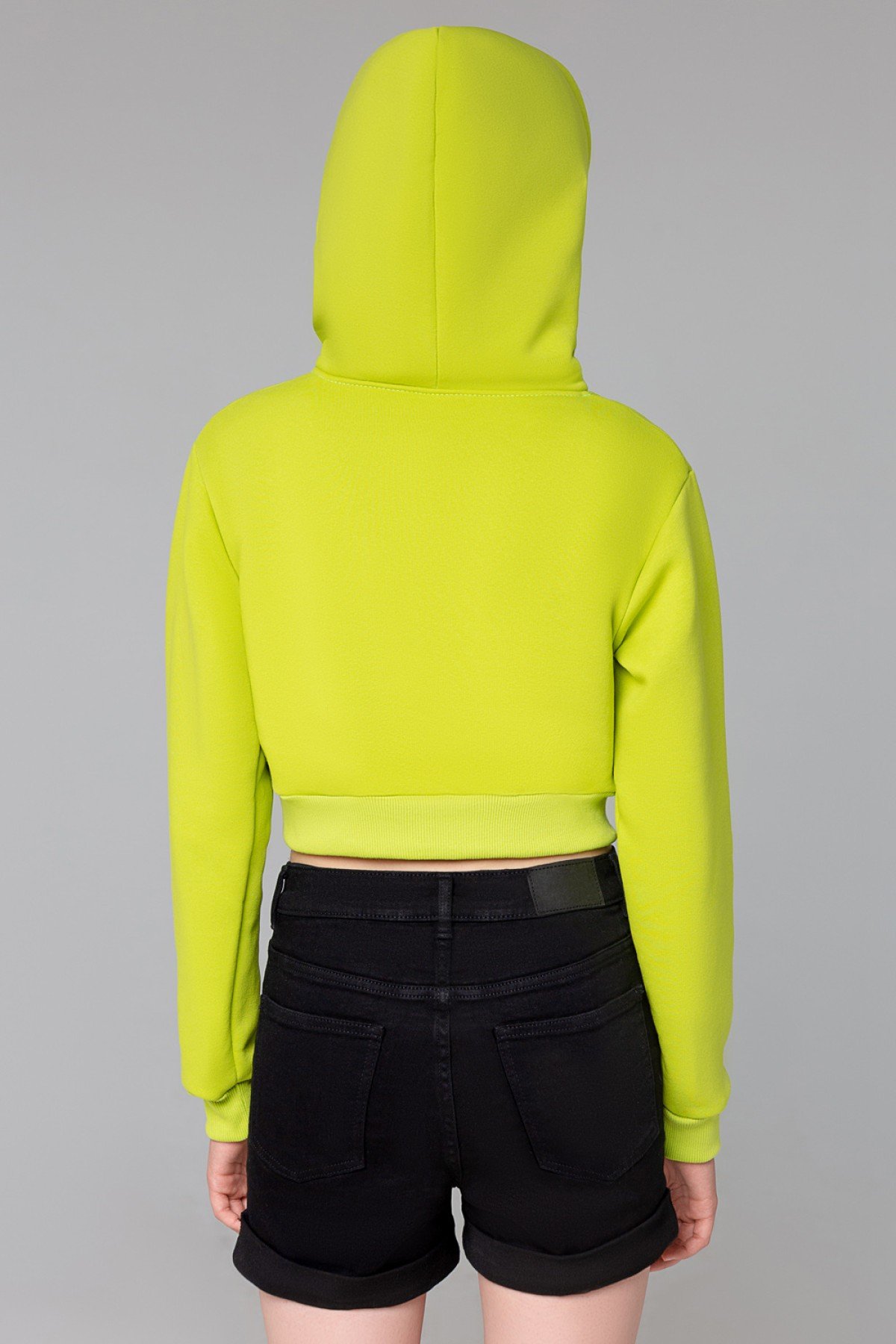 Женская салатовая укороченная кроп толстовка Crop-Top-Hoodie Lime — фото 5