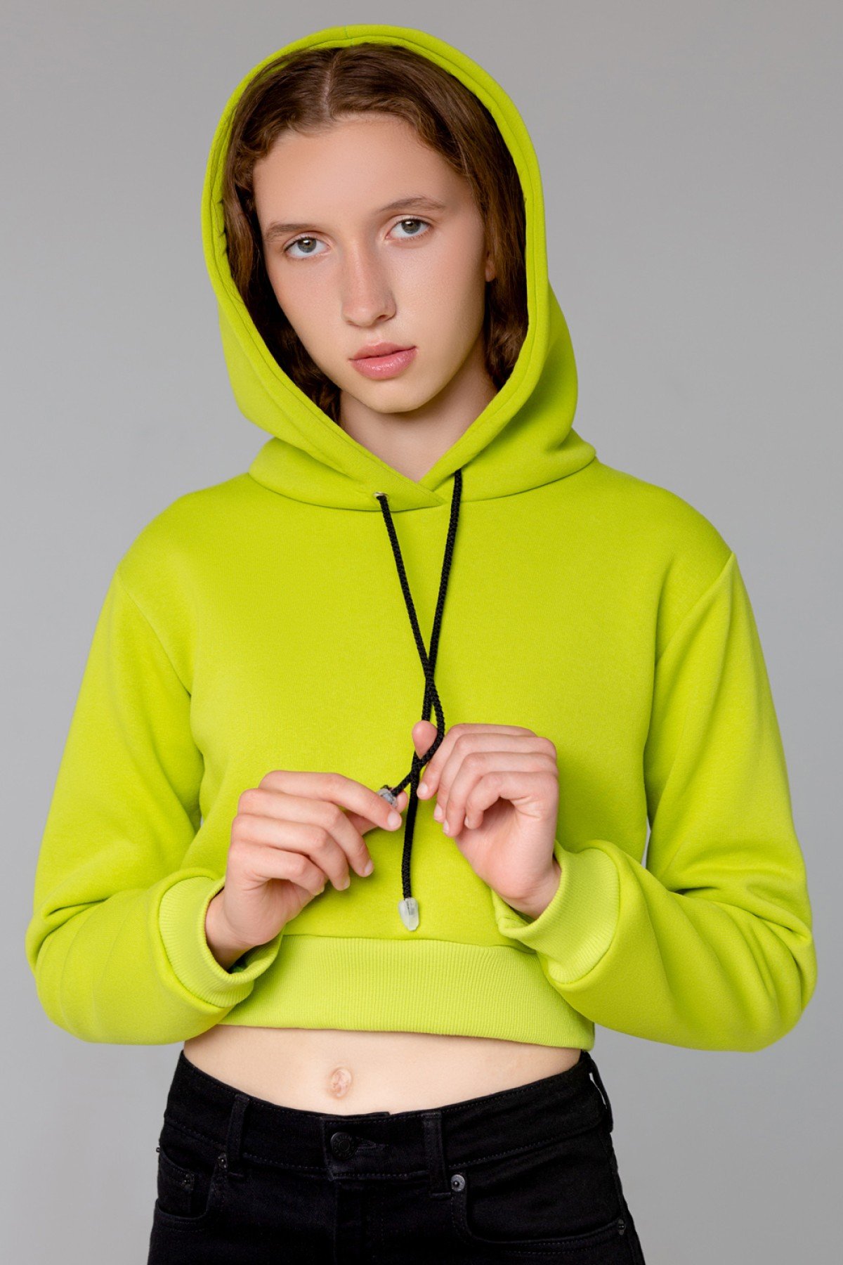 Женская салатовая укороченная кроп толстовка Crop-Top-Hoodie Lime — фото 6