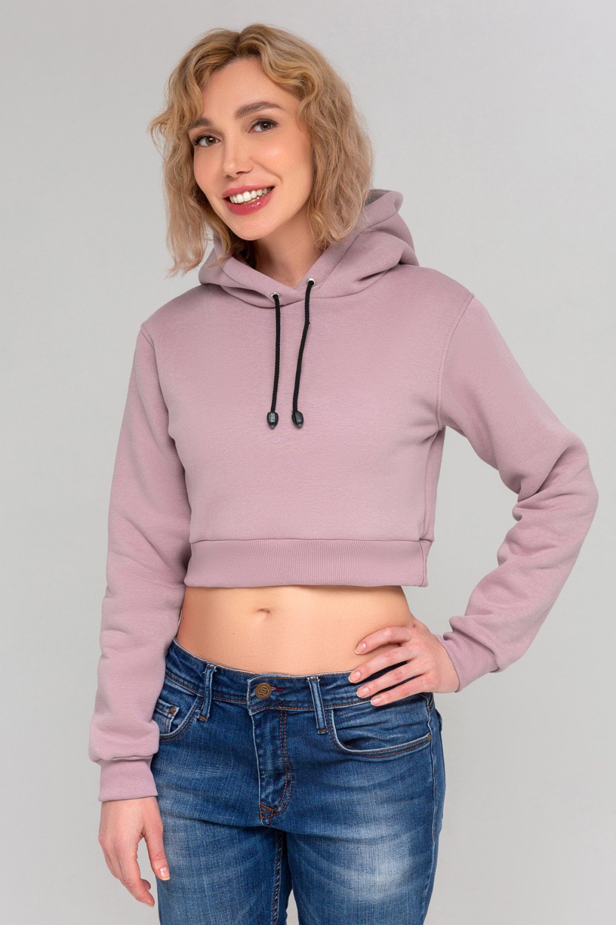 Женская пудровая укороченная кроп толстовка Crop-Top-Hoodie Powder — фото 3