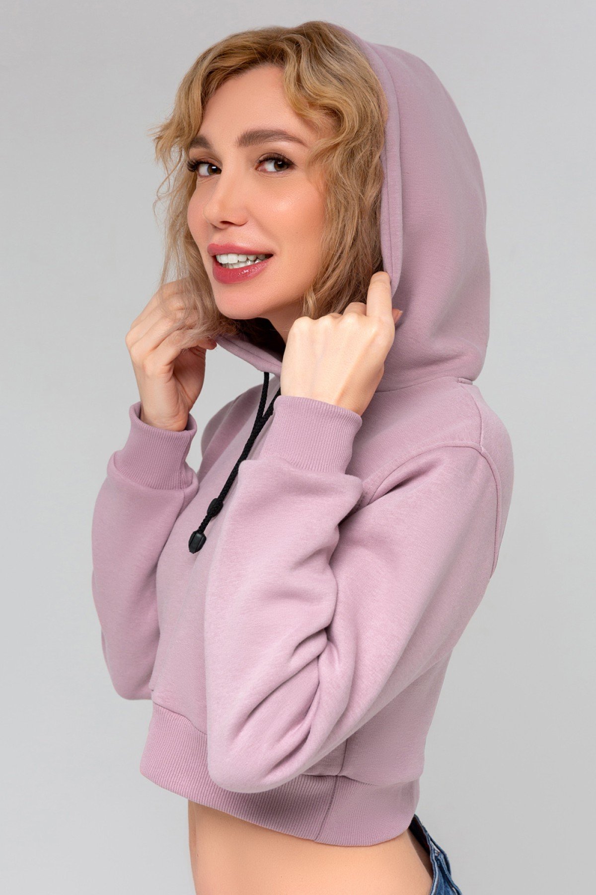 Женская пудровая укороченная кроп толстовка Crop-Top-Hoodie Powder — фото 2
