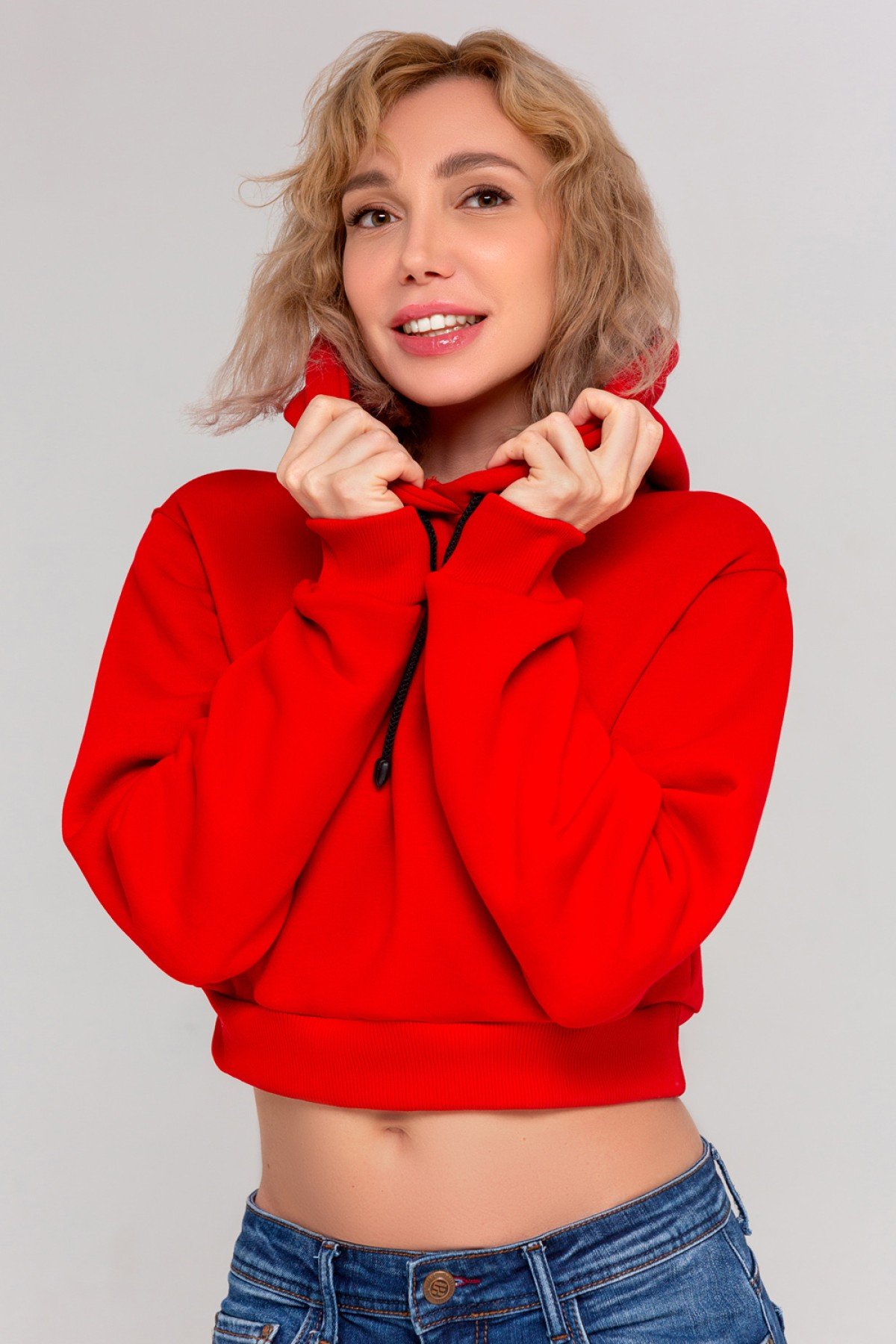 Женская красная укороченная кроп толстовка Crop-Top-Hoodie Red — фото 2
