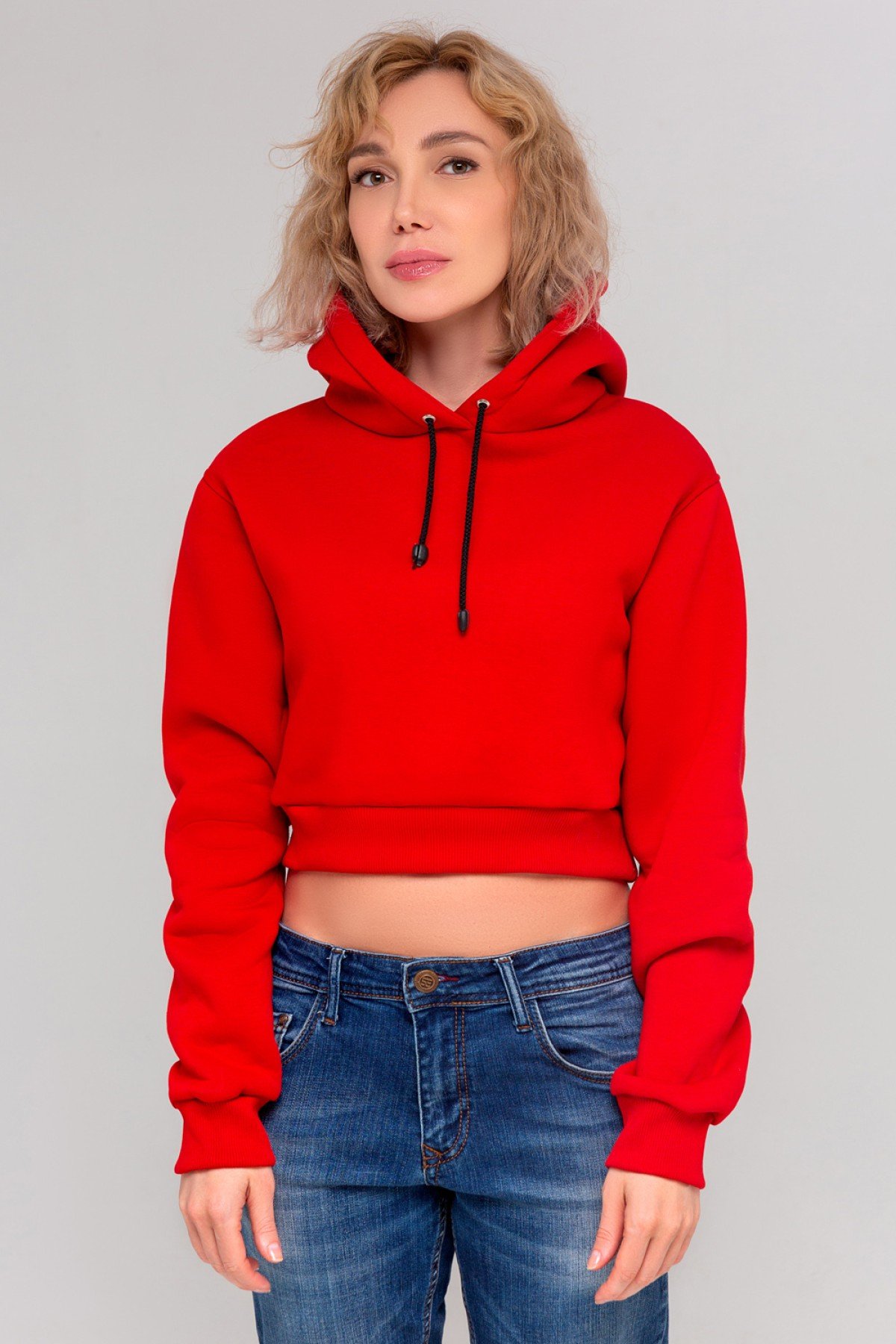 Женская красная укороченная кроп толстовка Crop-Top-Hoodie Red — фото 3
