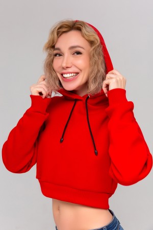 Женская красная укороченная кроп толстовка Crop-Top-Hoodie Red