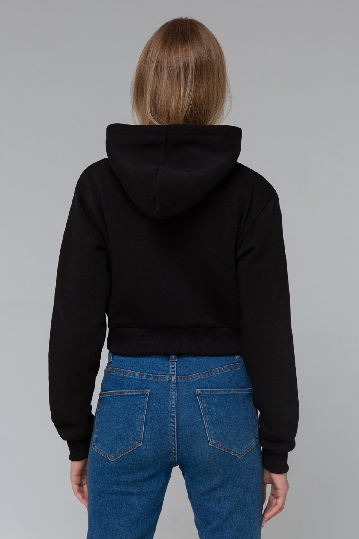 Женская черная укороченная кроп толстовка Crop-Top-Hoodie Black — фото 6