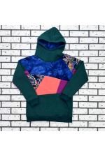  Snowboard woman hoodie green patchwork XS-38-40-Woman-(Женский)    Удлиненная худи сноубордическая женская зеленая в технике пэчворк 