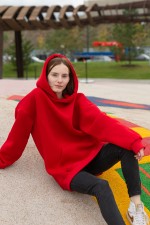 Красная толстовка худи Оверсайз женская (унисекс)   Магазин Толстовок Женские теплые худи оверсайз с начесом