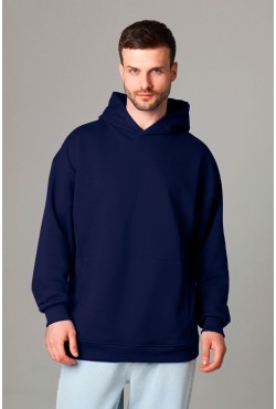 Оверсайз худи петельная без начеса темно-синяя унисекс (мужская)