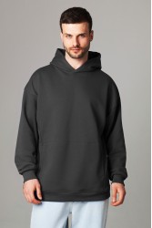 Оверсайз Худи мужское демисезонное без начеса графитовое