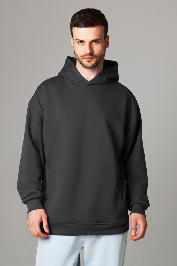  Hoodie OVERSIZE diagonal graphite XS-44-Unisex-(Мужской)    Оверсайз Худи мужское демисезонное без начеса графитовое 