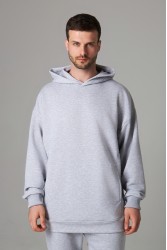 Оверсайз худи петельная без начеса цвет серый меланж унисекс (мужская)
