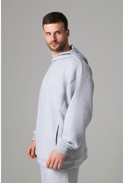 Оверсайз худи петельная без начеса цвет серый меланж унисекс (мужская)