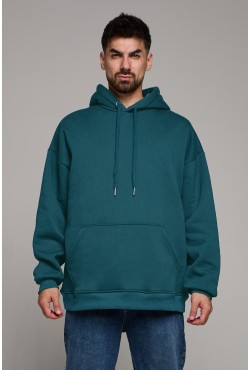 Худи оверсайз мужская цвет синий петроль утепленная