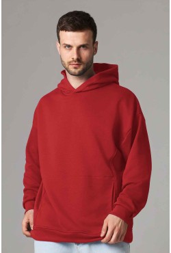 Оверсайз худи петельная без начеса красная унисекс (мужская)