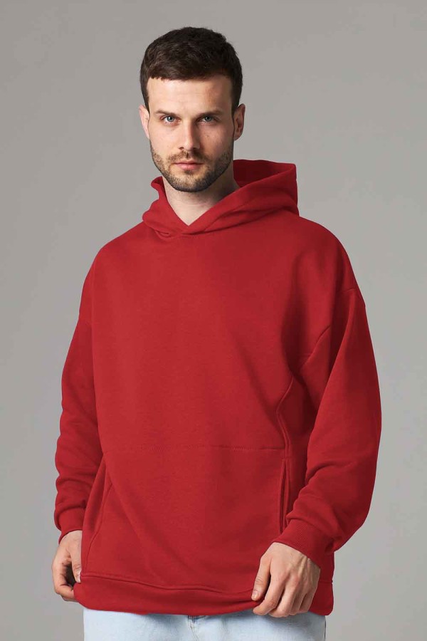  Hoodie oversize diagonal red man XS-44-Unisex-(Мужской)    Оверсайз худи петельная без начеса красная унисекс (мужская) 