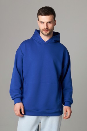 Оверсайз худи петельная без начеса ярко-синяя василек унисекс (мужская)