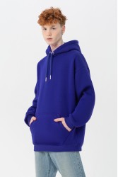 Худи оверсайз мужская ярко-синяя (василек) утепленная