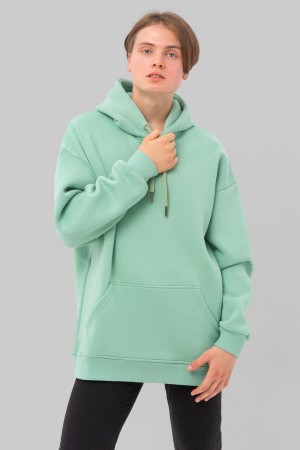 Худи оверсайз цвет шалфей (светло-зеленый) мужская утепленная
