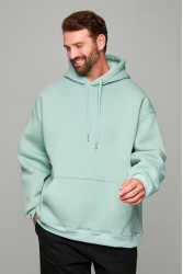 Худи оверсайз цвет тиффани (светло-голубой) мужская утепленная