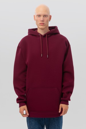 Худи оверсайз мужская вишневая бордовая утепленная