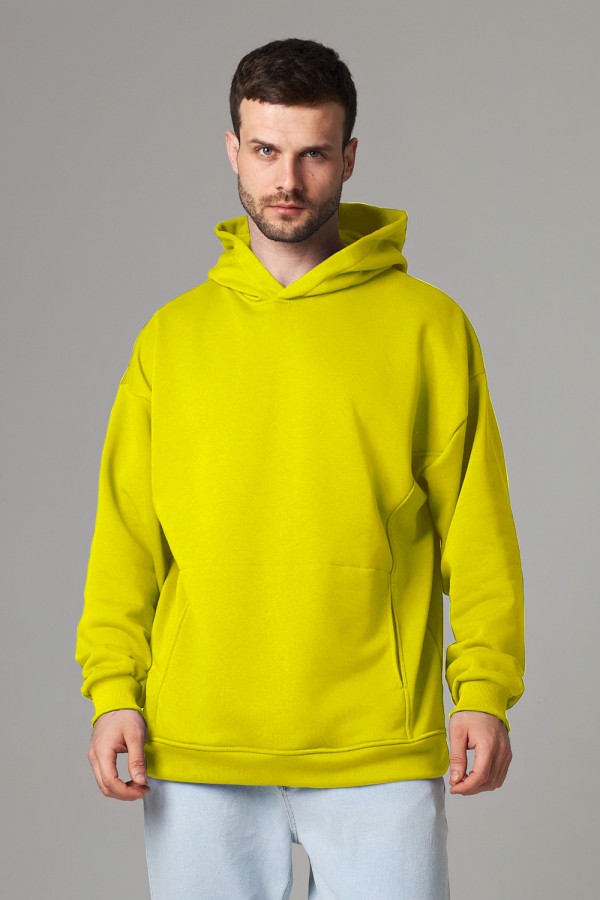  Hoodie oversize diagonal yellow XS-44-Unisex-(Мужской)    Оверсайз худи петельная без начеса желтая унисекс (мужская) 