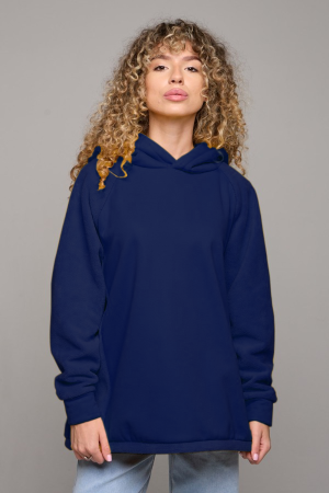 Hoodie slims - худи на флисе оверсайз с рукавом реглан темно-синяя