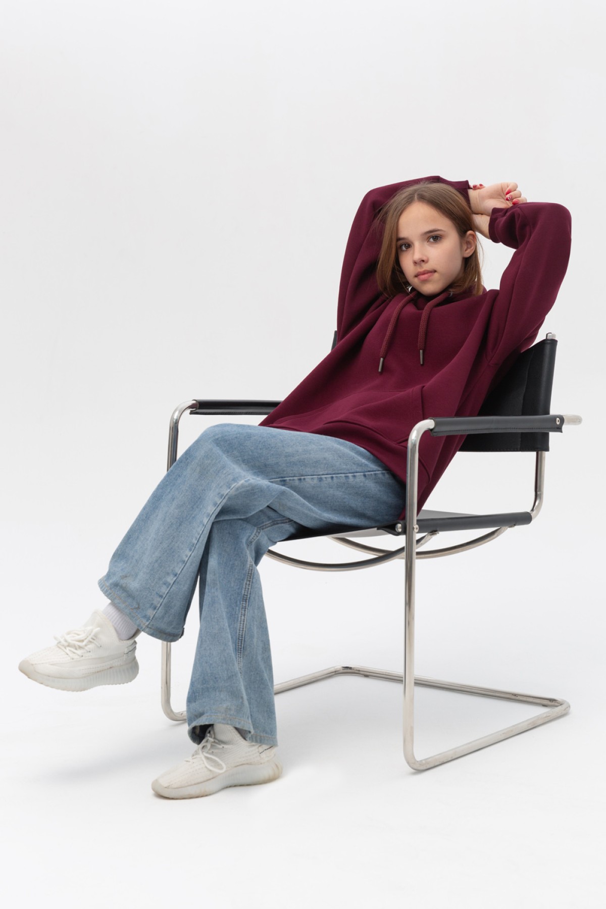 Подростковое худи Oversize UNISEX Бордовая — фото 3
