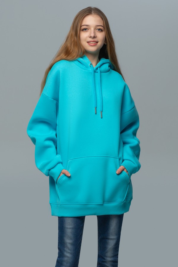  Aqua color hoodie OVERSIZE unisex XL-52-Unisex-(Женский)    Худи Оверсайз унисекс женская цвет Аква (ярко голубой) 