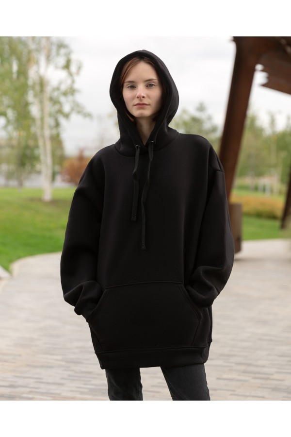 Черная Худи Оверсайз женская (унисекс) | Oversize black hoodie woman (unisex)   Магазин Толстовок Толстовки больших размеров