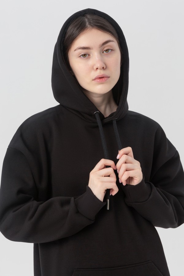 Черная Худи Оверсайз женская (унисекс) | Oversize black hoodie woman (unisex)   Магазин Толстовок Все худи толстовки свитшоты больших размеров