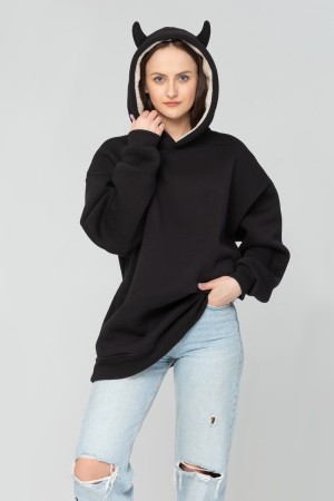 Худи эксклюзив - черная толстовка оверсайз с рожками