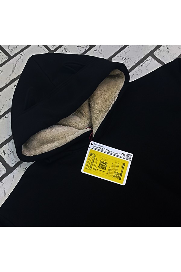 Худи эксклюзив - черная толстовка оверсайз с рожками   Магазин Толстовок Женские теплые худи оверсайз с начесом