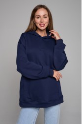 Оверсайз худи без начеса петельная темно-синего цвета унисекс