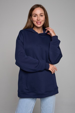 Оверсайз худи без начеса петельная темно-синего цвета унисекс