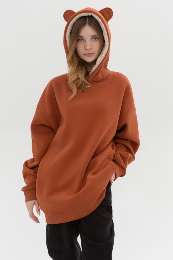  ears hoodie oversize color camel XL-52-Unisex-(Женский)    Оверсайз Худи с ушками Терракотовый цвет  