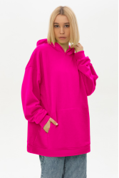 Оверсайз худи петельная фуксия ярко-розовая унисекс (женская)