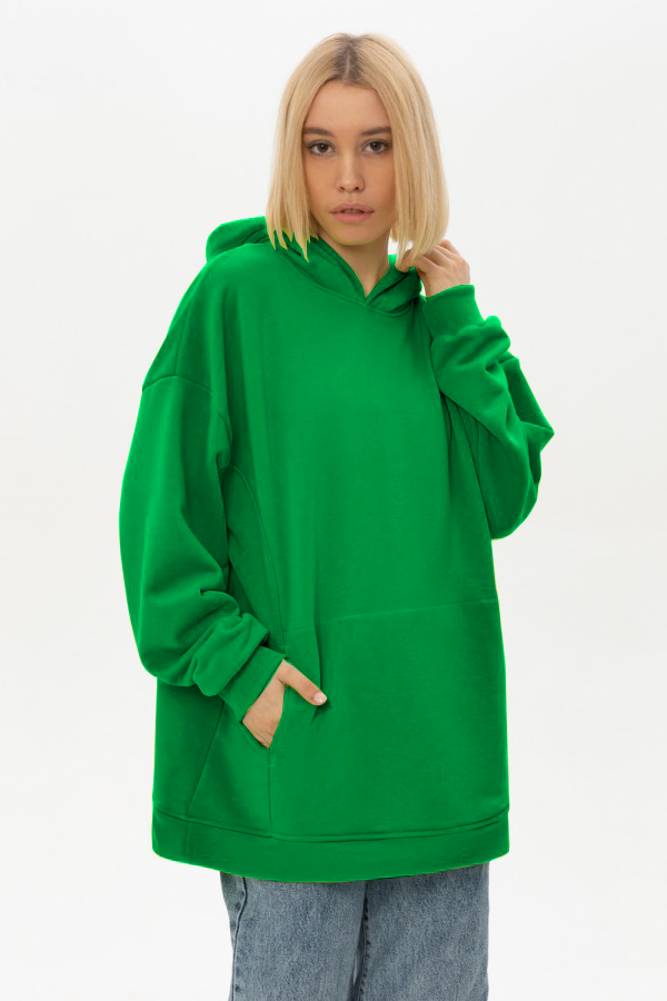  Hoodie oversize diagonal green XS-44-Unisex-(Женский)    Оверсайз худи петельная зеленая унисекс (женская) 