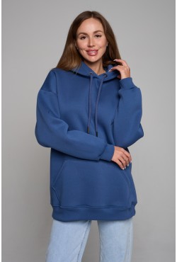 Худи оверсайз утепленная цвет индиго женская (унисекс)