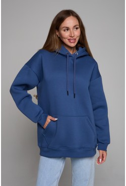 Худи оверсайз утепленная цвет индиго женская (унисекс)