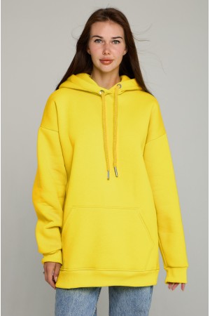 Худи оверсайз лимонно-желтая женская утепленная