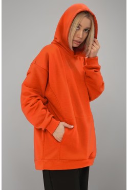 Оверсайз худи без начеса петельная оранжевая унисекс (женская)