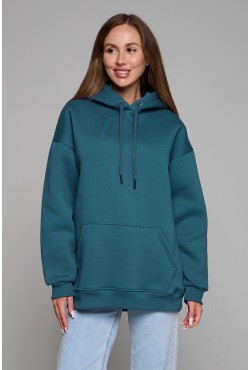 Худи оверсайз утепленная цвет петроль женская (унисекс)