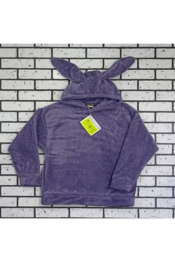 Худи плюшевое оверсайз с ушками на капюшоне фиолетовый цвет   Магазин Толстовок Женские теплые худи оверсайз с начесом