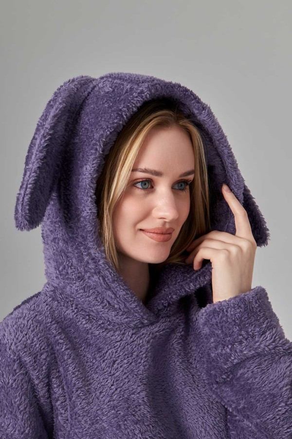 Худи плюшевое оверсайз с ушками на капюшоне фиолетовый цвет   Магазин Толстовок Женские теплые худи оверсайз с начесом