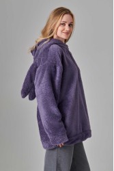 Худи плюшевое оверсайз с ушками на капюшоне фиолетовый цвет