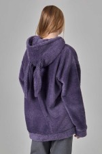 Худи плюшевое оверсайз с ушками на капюшоне фиолетовый цвет   Магазин Толстовок Женские теплые худи оверсайз с начесом