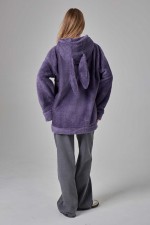 Худи плюшевое оверсайз с ушками на капюшоне фиолетовый цвет   Магазин Толстовок Женские теплые худи оверсайз с начесом