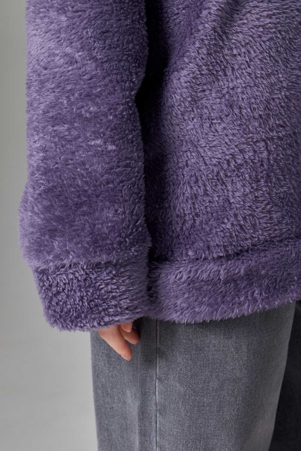 Худи плюшевое оверсайз с ушками на капюшоне фиолетовый цвет   Магазин Толстовок Женские теплые худи оверсайз с начесом