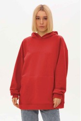 Оверсайз худи без начеса петельная красная унисекс (женская)